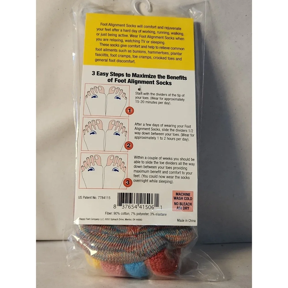 NEW The Original Foot Alignment Socks Happy Feet Medium Multi-Color W 7-9 M 5-8